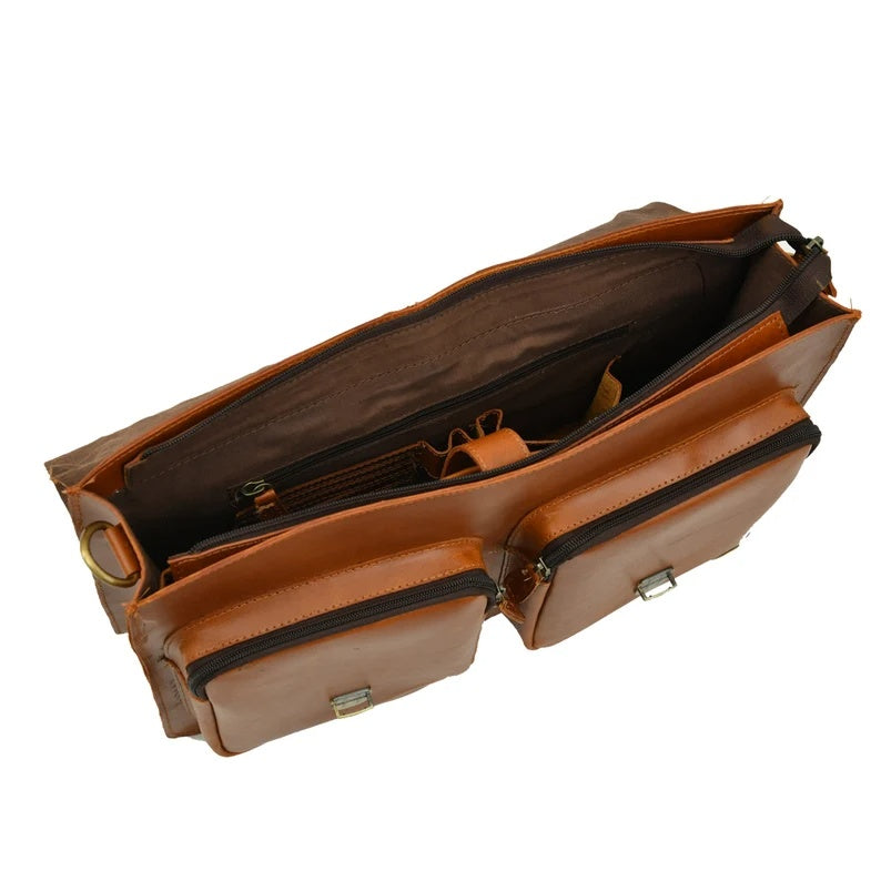 Genuine Buffalo Leather Briefcase – Vintage Men's Business Bag