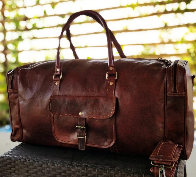 Handcrafted Leather Duffle Bag – 20" Compact Travel, Gym, Overnight Weekender Bag