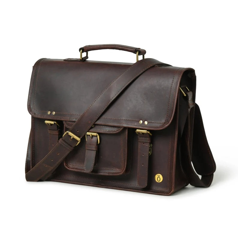 Premium Full-Grain Leather Messenger Bag – Laptop & Work Ready