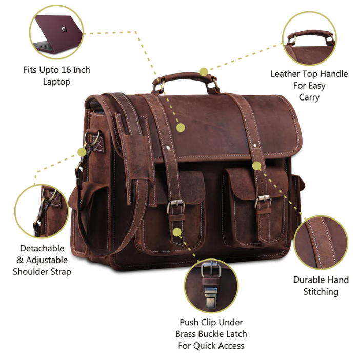 Full-Grain Leather Briefcase – Handcrafted Messenger Bag for Professionals