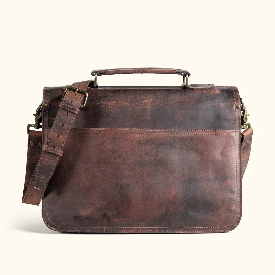 Genuine Buffalo Leather Briefcase – Vintage Men's Business Bag