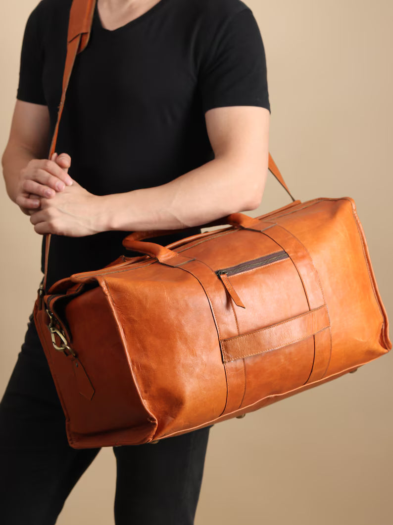 Men’s Leather Travel Duffle Bag – Elegant & Durable