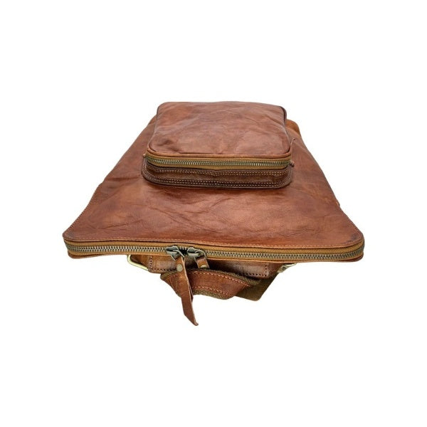 Rustic Brown Leather Backpack – Handmade Zipper Travel Bag