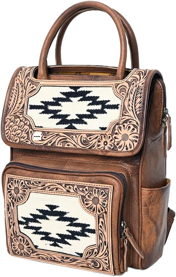 Western Aztec Leather Backpack – Handcrafted & Rugged