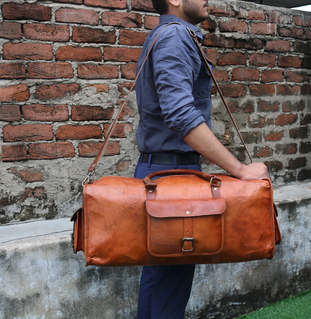 24" Large Leather Duffle Bag – Full-Grain Gym, Travel & Weekend Carryall
