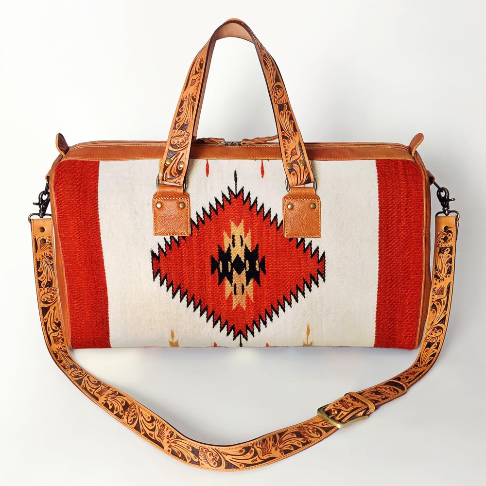Aztec Pattern Leather Duffle Bag – Western Style Weekender