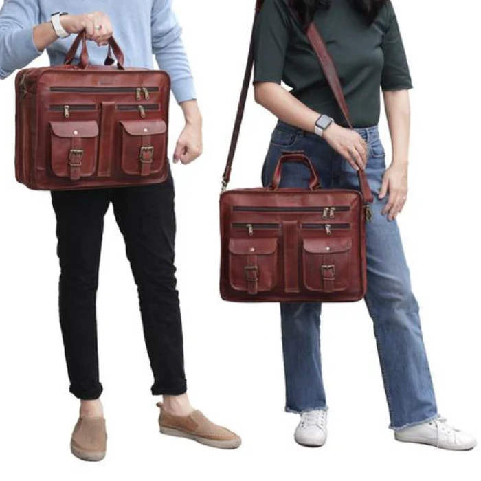 Men’s Genuine Leather Messenger Bag – Business Laptop Briefcase