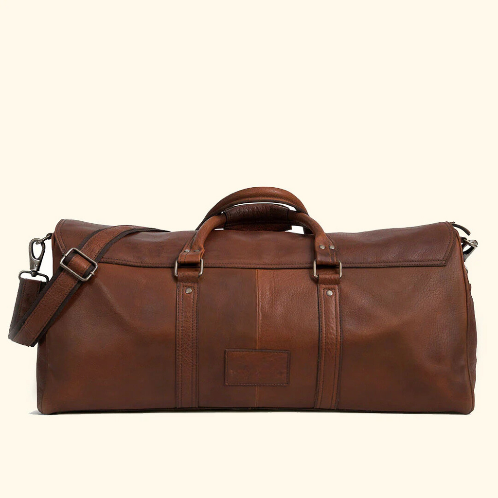 Light Brown Leather Duffel Bag – Handmade 20-Inch Rectangular Weekender for Men & Women