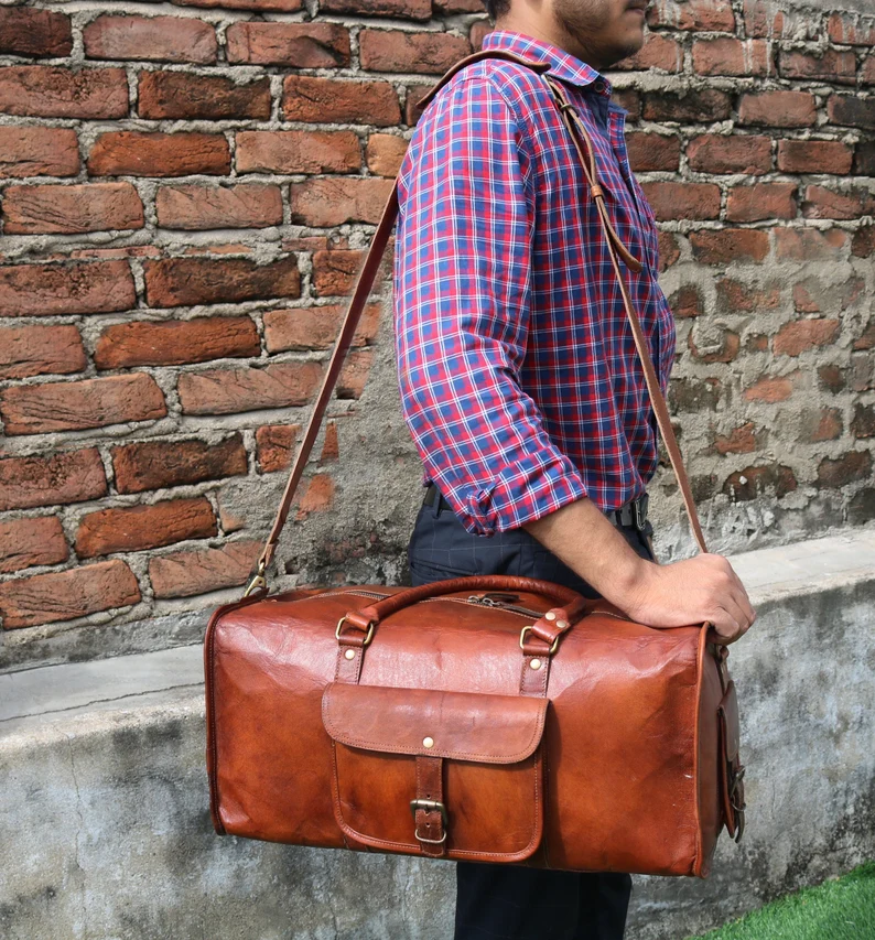 20" Leather Duffle Bag – Compact Weekender for Gym, Travel & Overnight Trips