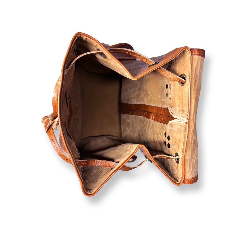 Vintage Handmade Full-Grain Leather Backpack – Rustic Travel Rucksack with Multiple Pockets