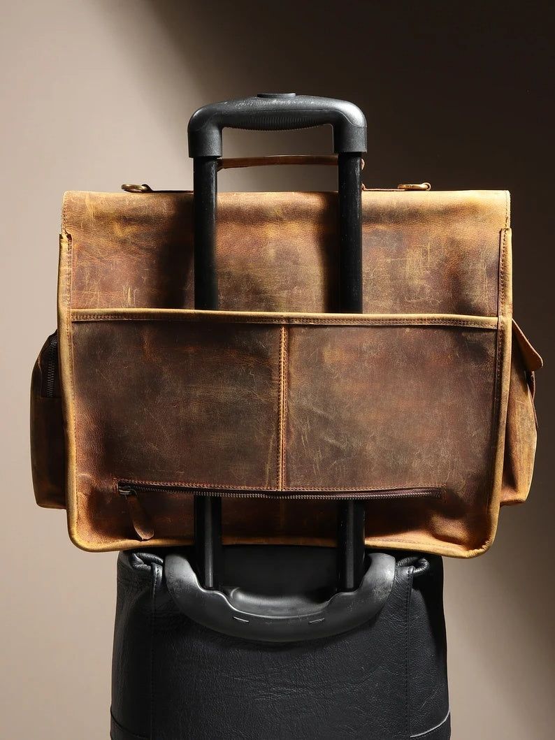 Genuine Buffalo Leather Briefcase – Vintage Men's Business Bag