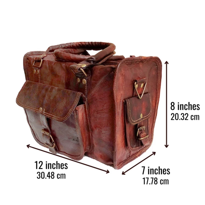 12-Inch Leather duffle Bag – Vintage Laptop, Office, Crossbody Bag for Men/Women