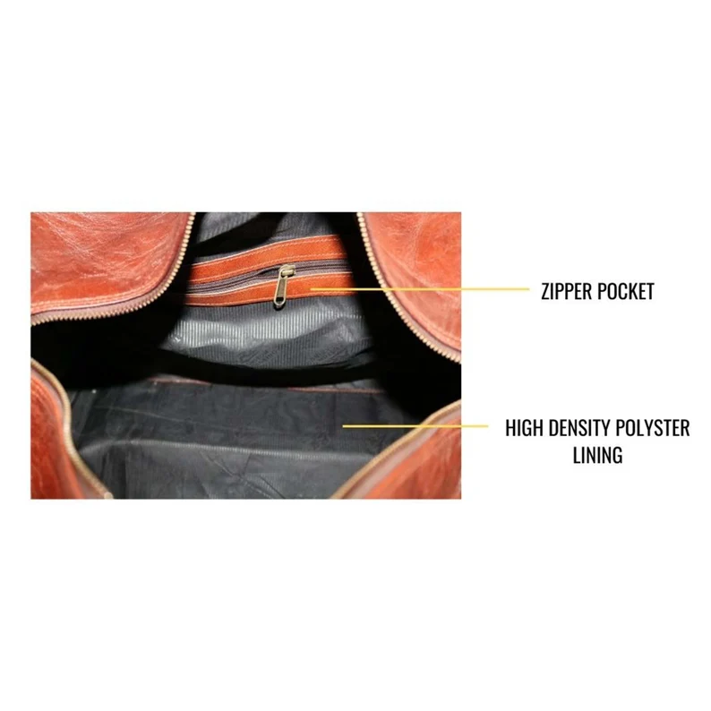 Leather Travel Duffle Bag – 20” Weekender with YKK Zippers & Pockets