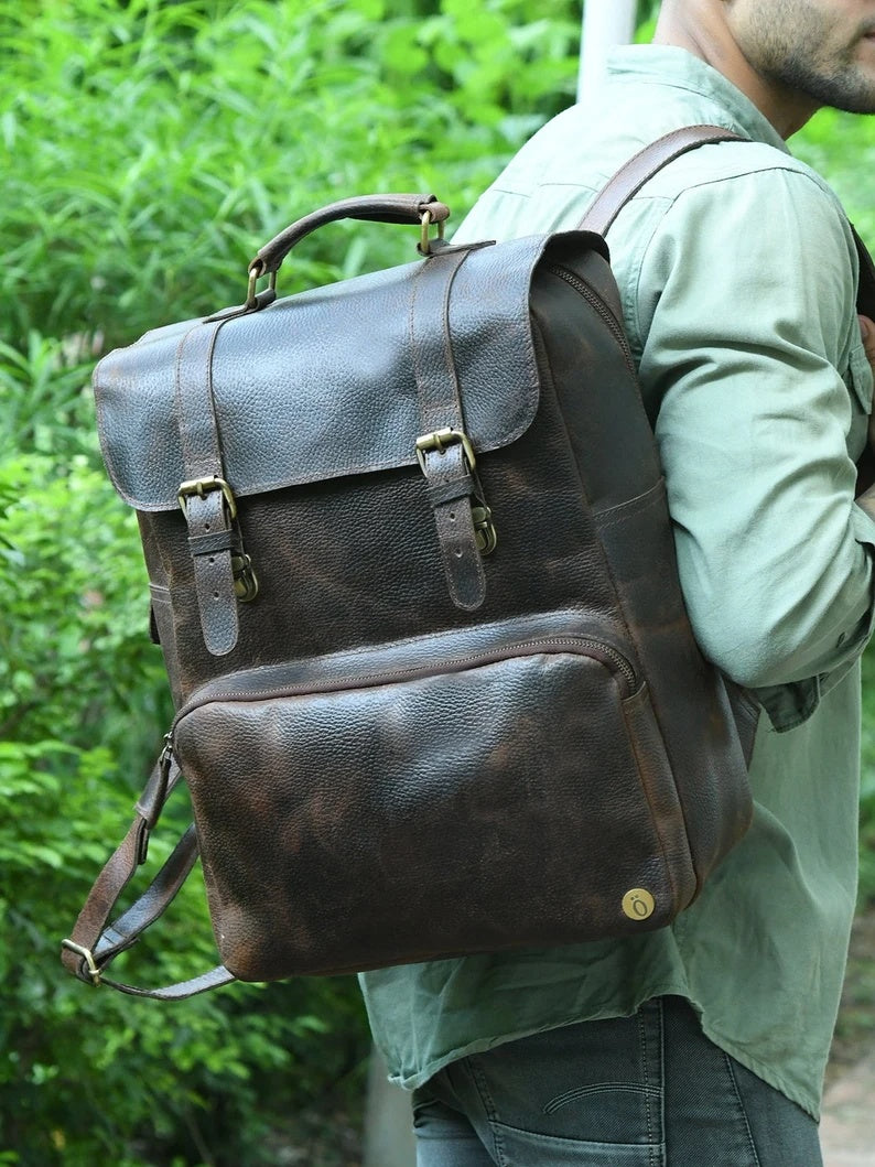 Adventure-Ready Leather Hiking Backpack – Rugged & Spacious