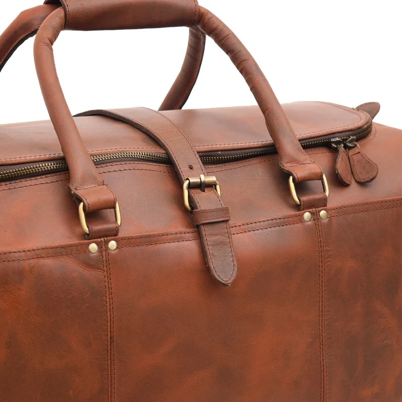 Genuine Leather Travel Duffle Bag – Premium Handmade Weekender