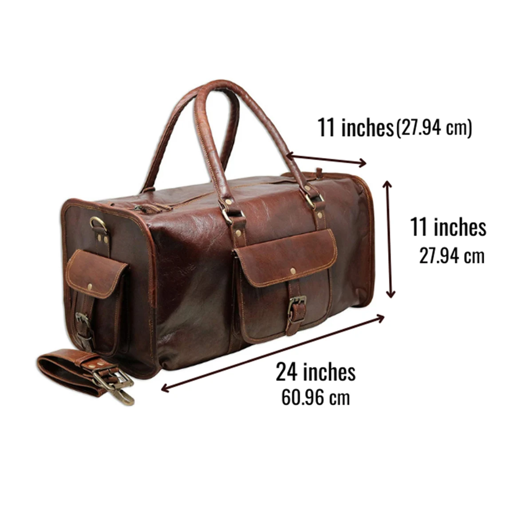 24" Large Leather Duffle Bag – Full-Grain Gym, Travel & Weekend Carryall