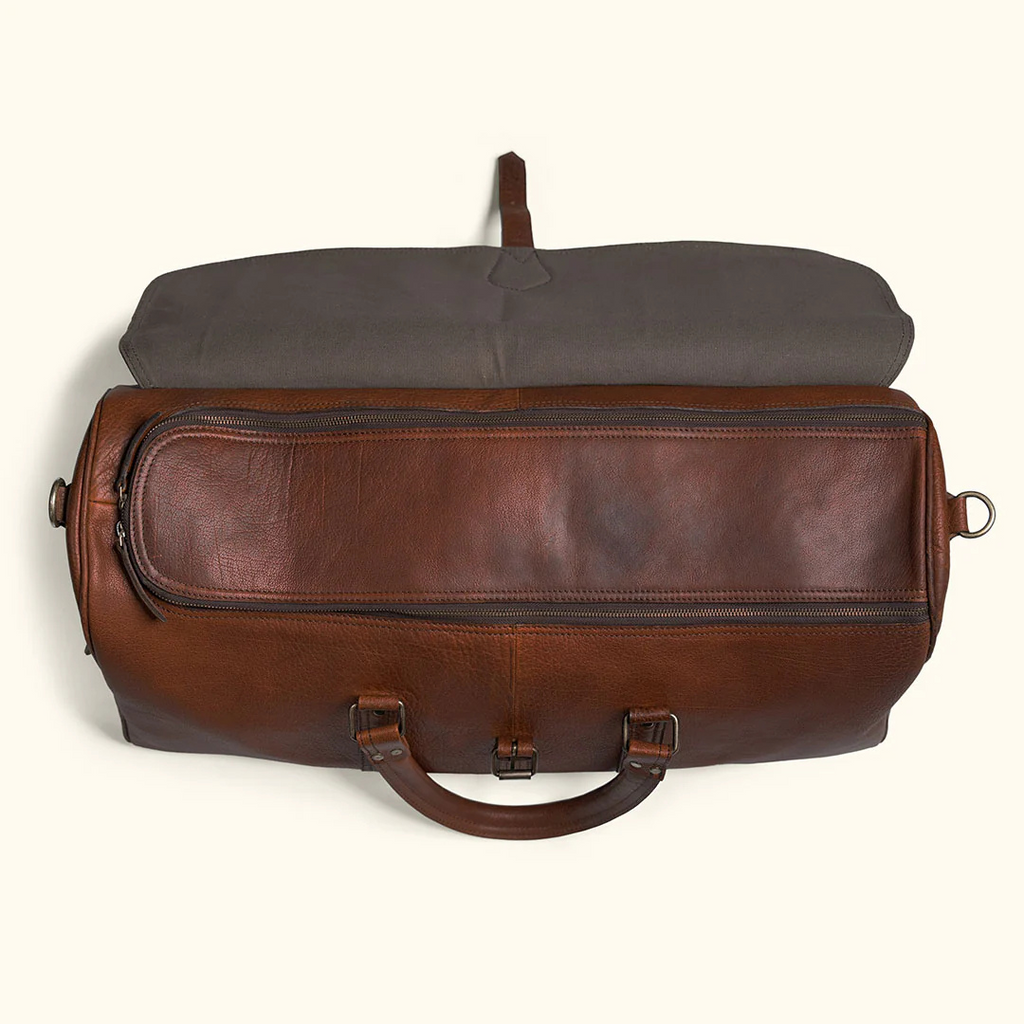 Light Brown Leather Duffel Bag – Handmade 20-Inch Rectangular Weekender for Men & Women