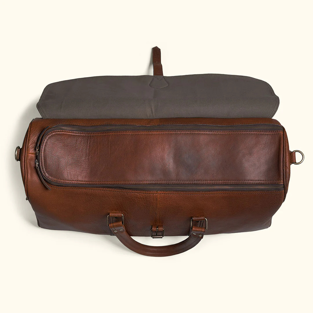 Light Brown Leather Duffel Bag – Handmade 20-Inch Rectangular Weekender for Men & Women