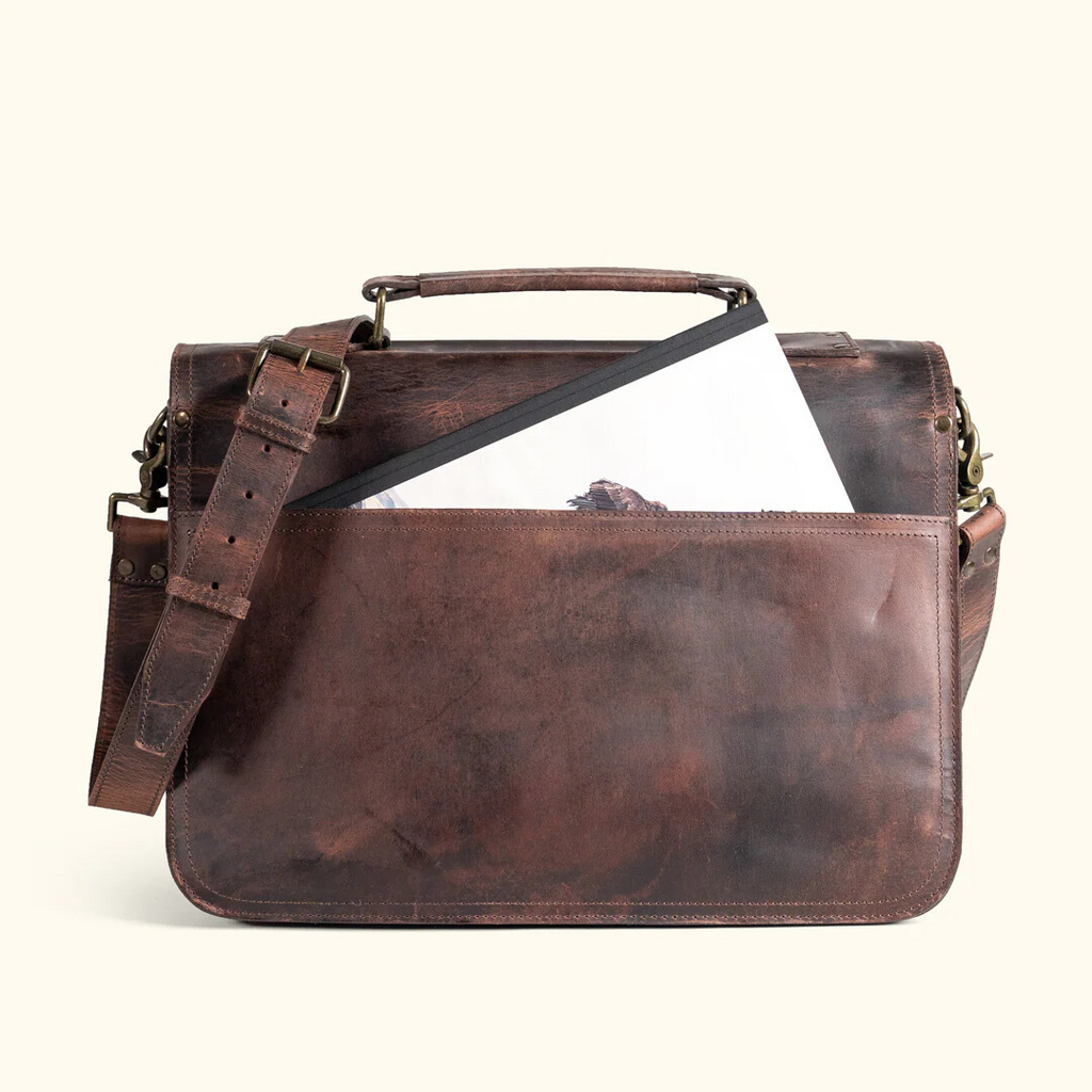 Genuine Buffalo Leather Briefcase – Vintage Men's Business Bag