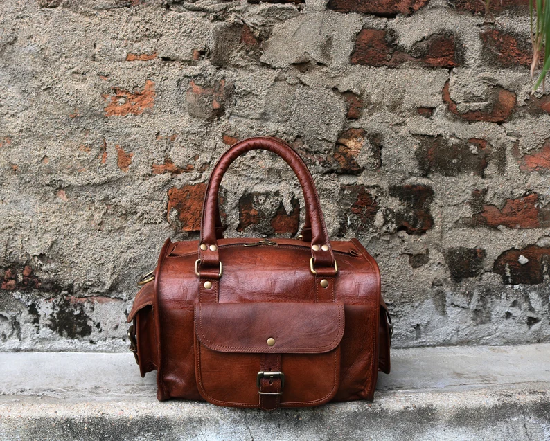 12-Inch Leather duffle Bag – Vintage Laptop, Office, Crossbody Bag for Men/Women