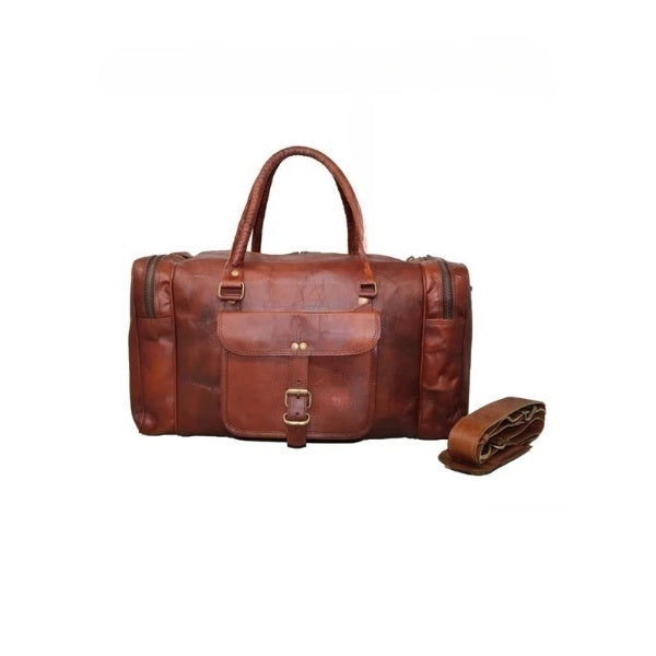 Handmade Rectangular Leather Duffel Bag – Vintage 24-Inch Travel Weekender for Men & Women