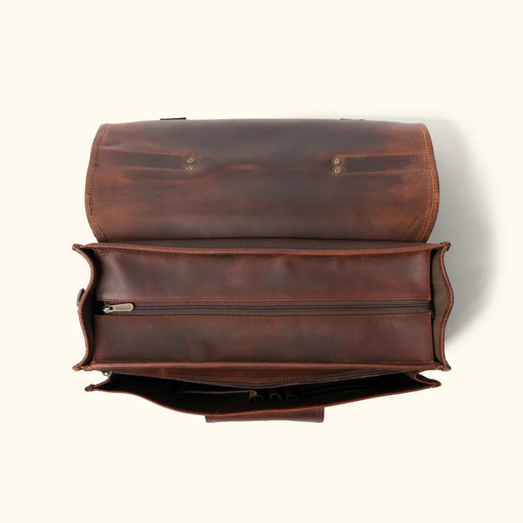 Buffalo Leather Briefcase Bag – Handmade Laptop & Office Satchel