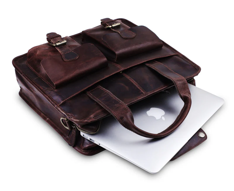 Men’s Genuine Leather Messenger Bag – Business Laptop Briefcase