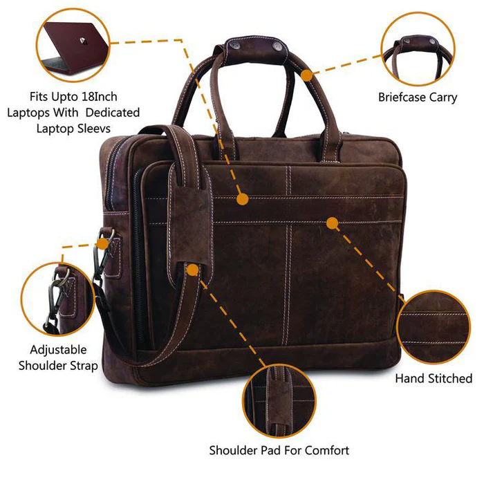 Men’s Genuine Leather Messenger Bag – Business Laptop Briefcase