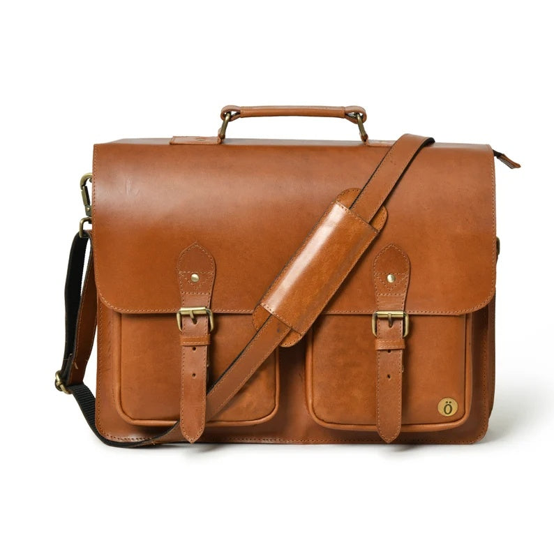 Genuine Buffalo Leather Briefcase – Vintage Men's Business Bag