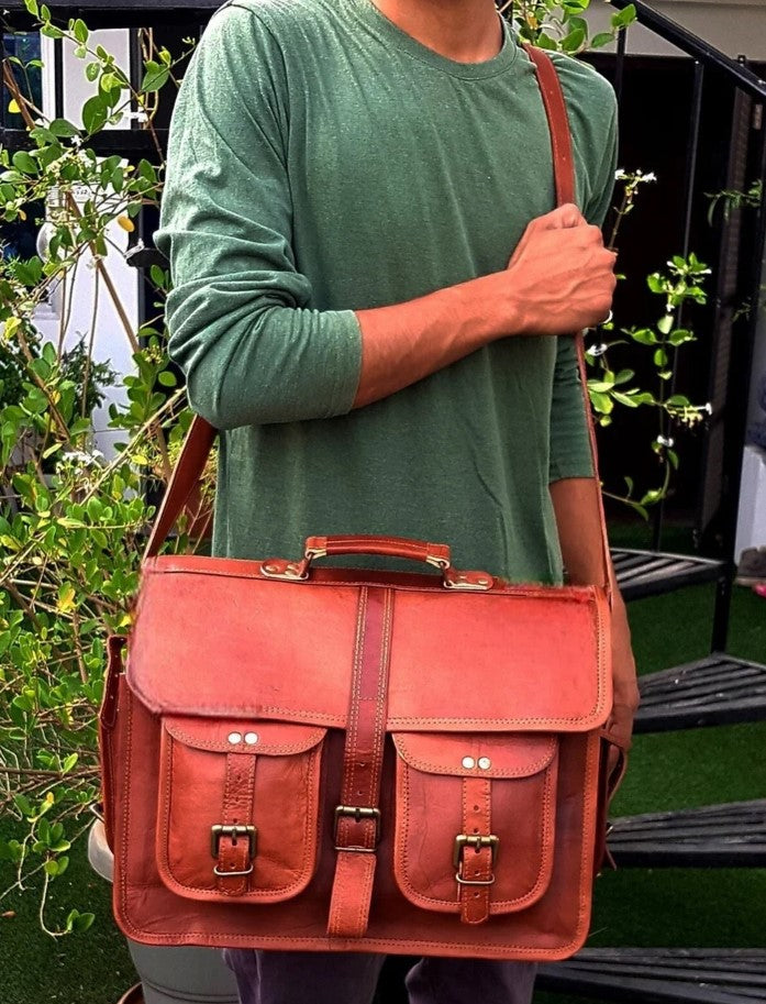 Men’s Genuine Leather Messenger Bag – Business Laptop Briefcase