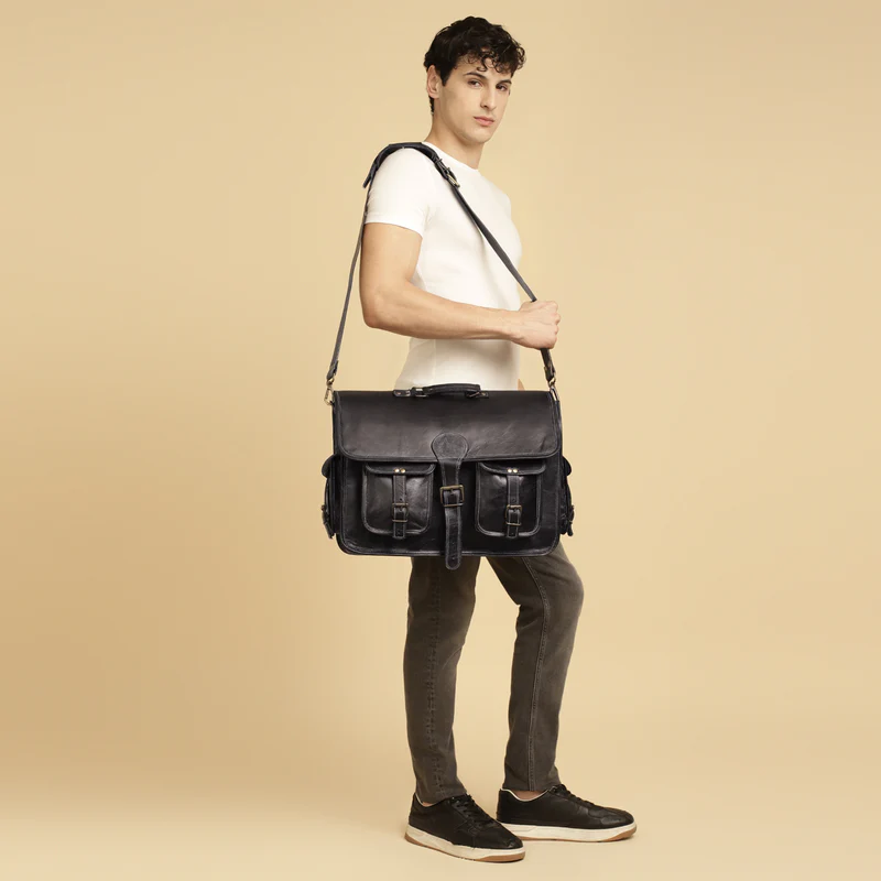 Full-Grain Leather Briefcase – Handcrafted Messenger Bag for Professionals