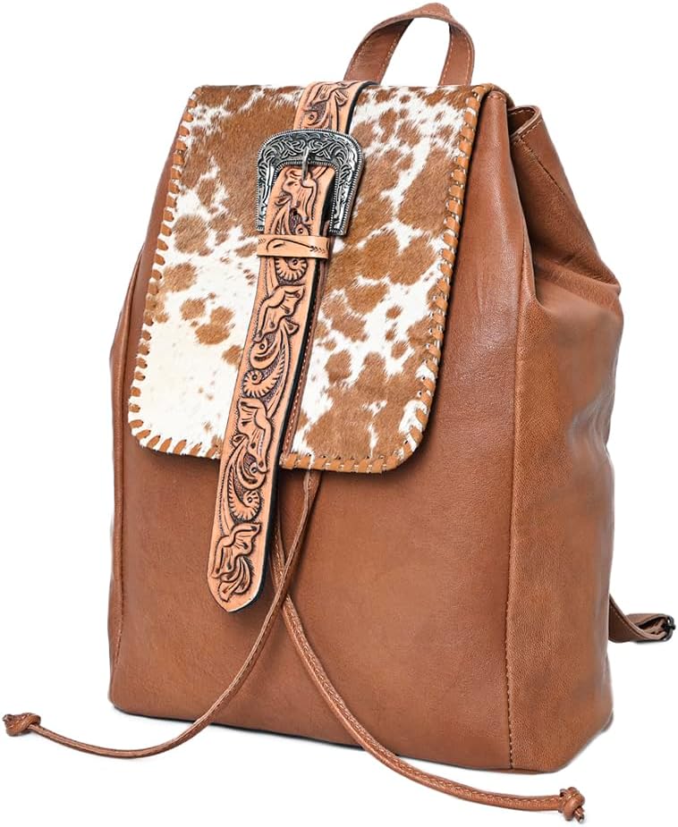 Handcrafted Western Tooled Leather Hair-On Backpack