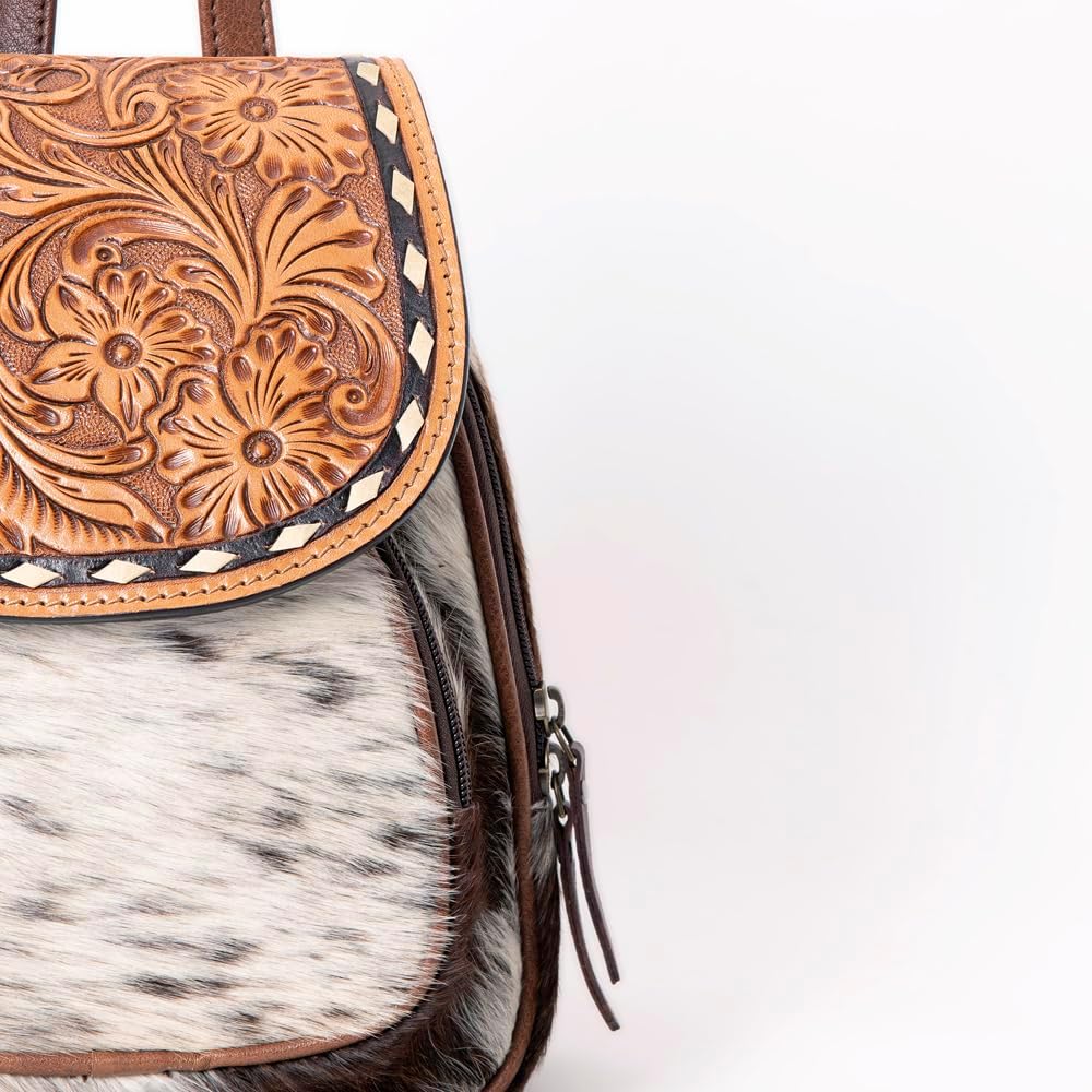 Tooled Cowhide Backpack – Genuine Leather & Hair-On-Hide Accents
