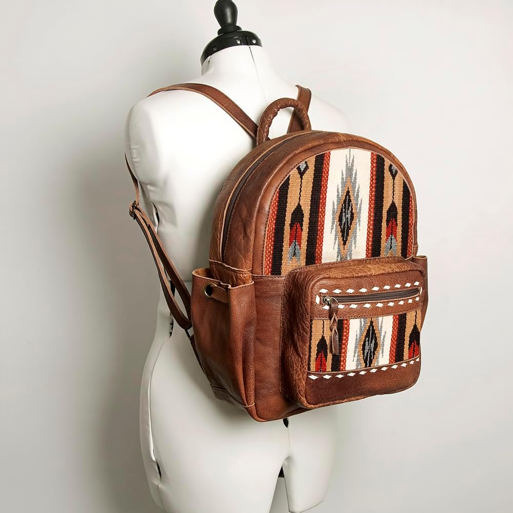 Western Aztec Leather Backpack – Handcrafted & Rugged