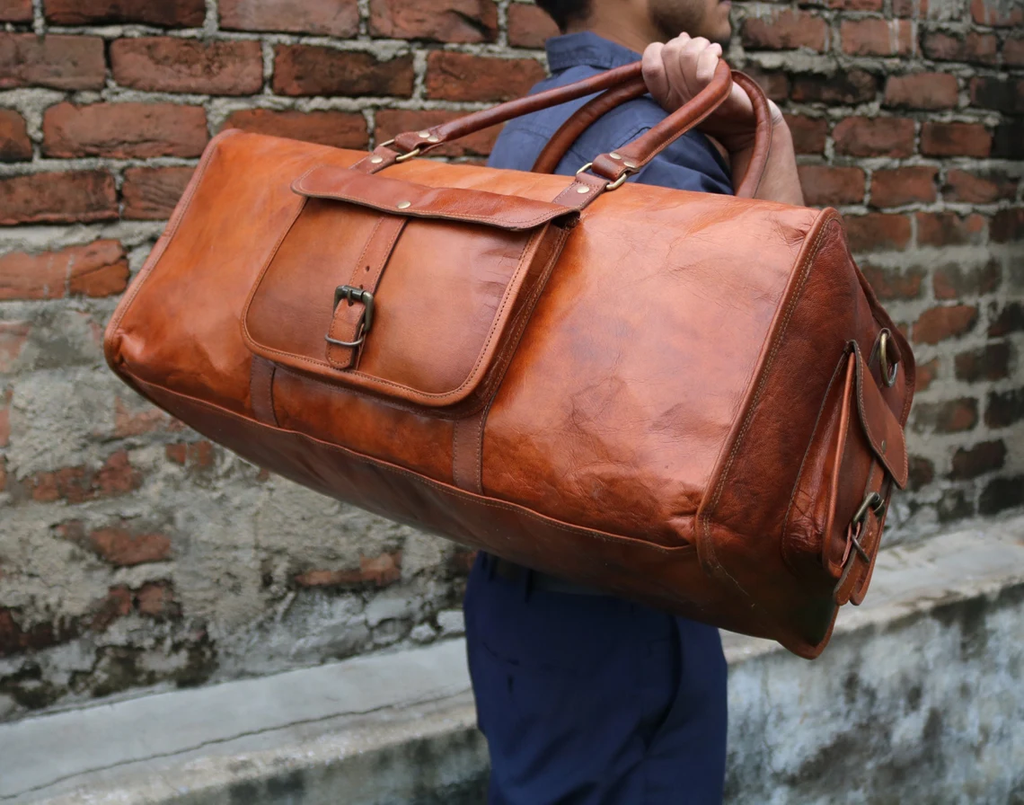 24" Large Leather Duffle Bag – Full-Grain Gym, Travel & Weekend Carryall