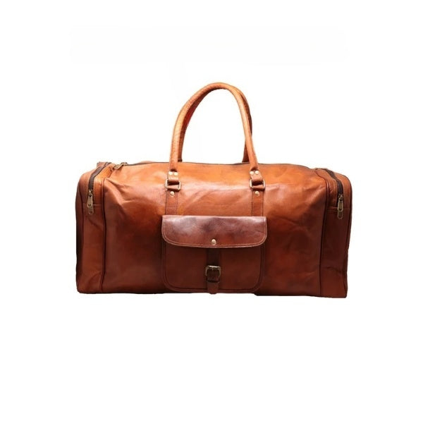 Light Brown Leather Duffel Bag – Handmade 24-Inch Rectangular Weekender for Men & Women