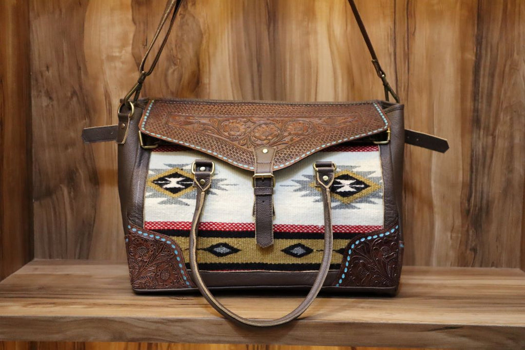 Western Aztec Leather Duffle Bag – Vintage Southwest Travel Style