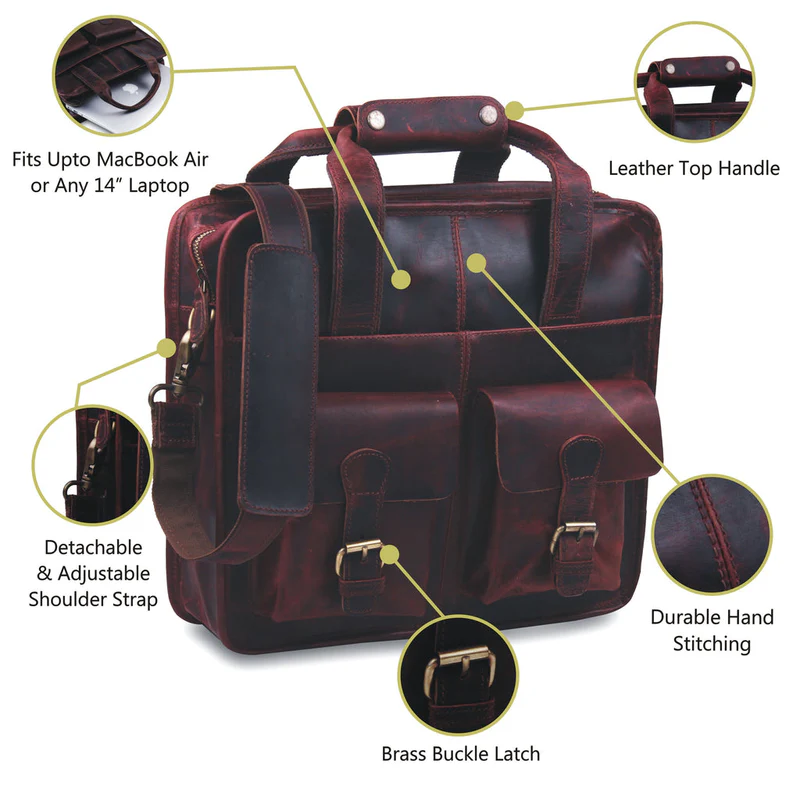 Men’s Genuine Leather Messenger Bag – Business Laptop Briefcase