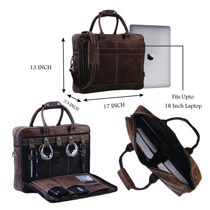 Men’s Genuine Leather Messenger Bag – Business Laptop Briefcase