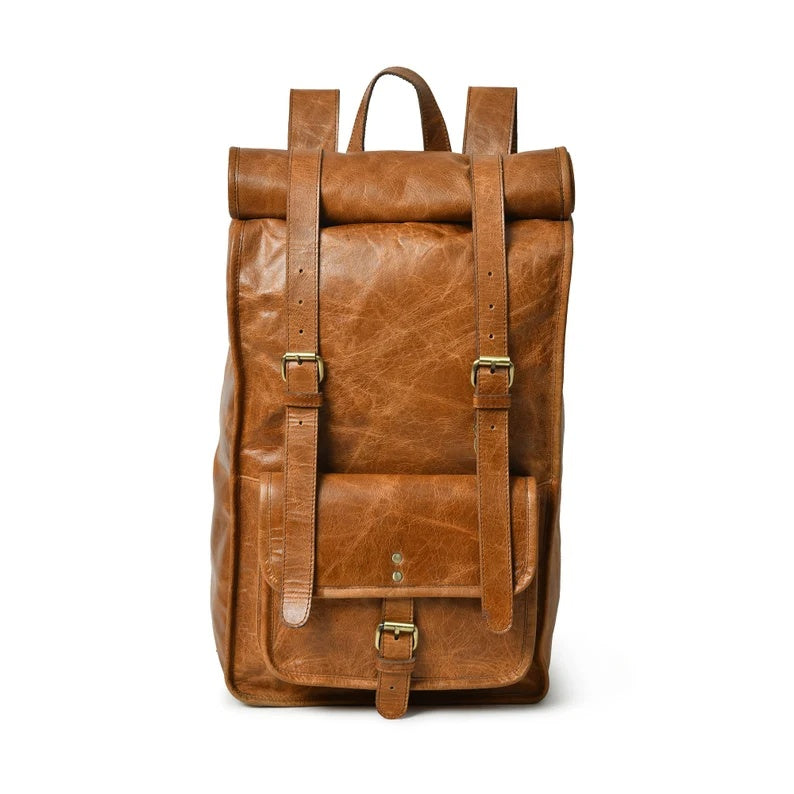 Genuine Cowhide Leather Backpack – Perfect for Work or Travel