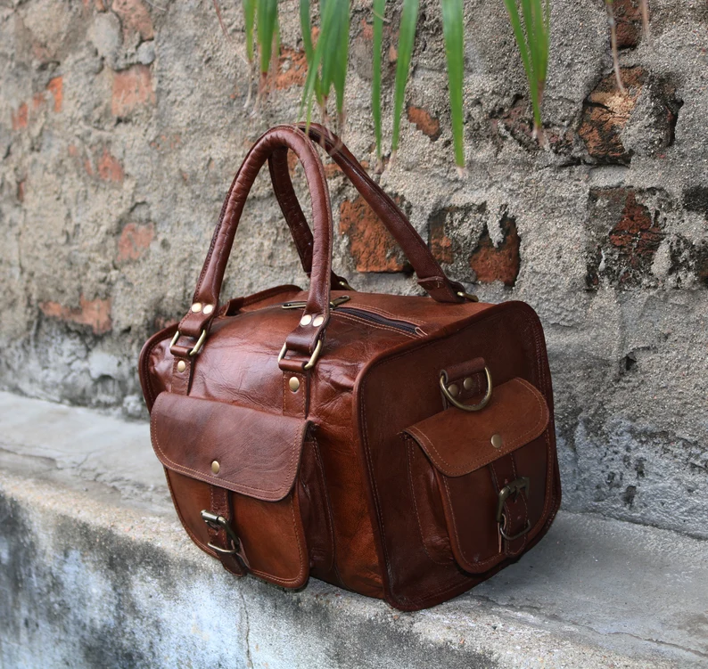 12-Inch Leather duffle Bag – Vintage Laptop, Office, Crossbody Bag for Men/Women