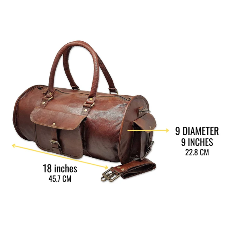 18-Inch Small Leather Duffel Bag – Vintage Handmade Gym & Travel Weekender for Men & Women