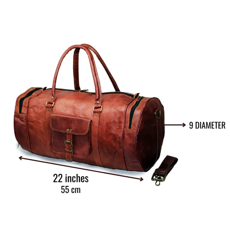 Leather Travel Duffle Bag – 20” Weekender with YKK Zippers & Pockets