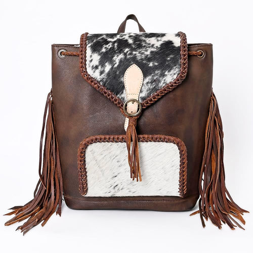 "Rustic Cowhide Backpack – Genuine Leather Hair-On Hide