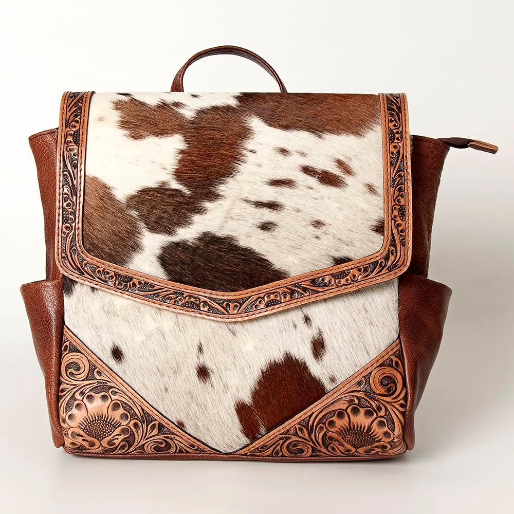 Western Cowhide Tooled Leather Backpack – Handcrafted Rustic Style