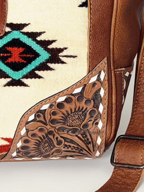 Premium Western Leather Duffle with Aztec Design
