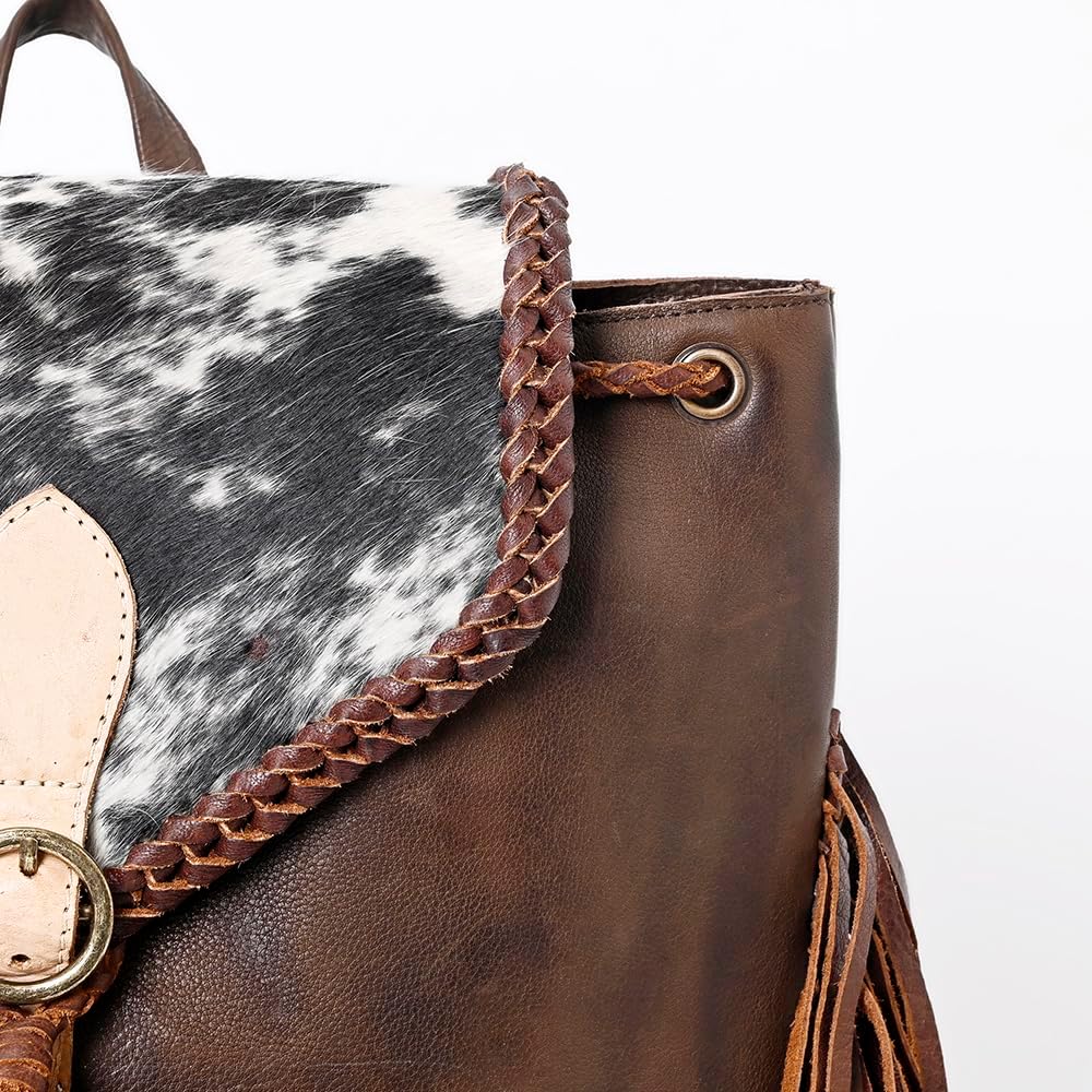 "Rustic Cowhide Backpack – Genuine Leather Hair-On Hide