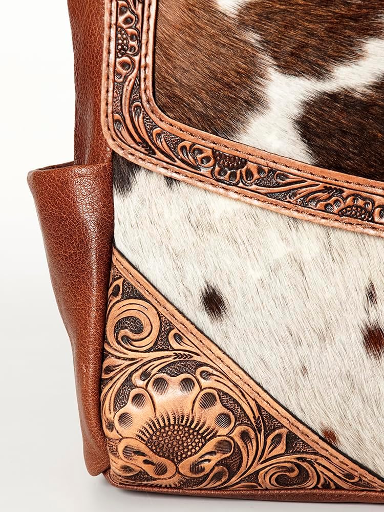 Western Cowhide Tooled Leather Backpack – Handcrafted Rustic Style