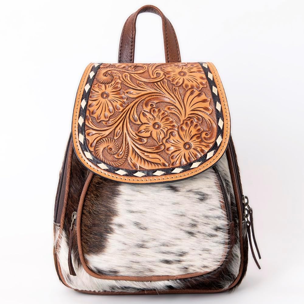 Tooled Cowhide Backpack – Genuine Leather & Hair-On-Hide Accents