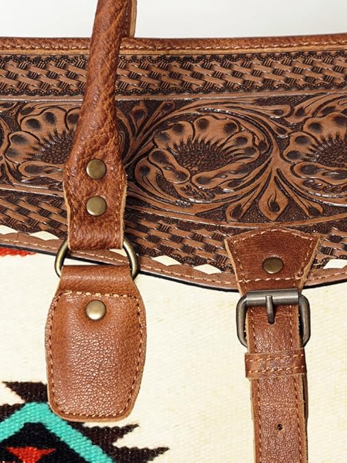 Premium Western Leather Duffle with Aztec Design